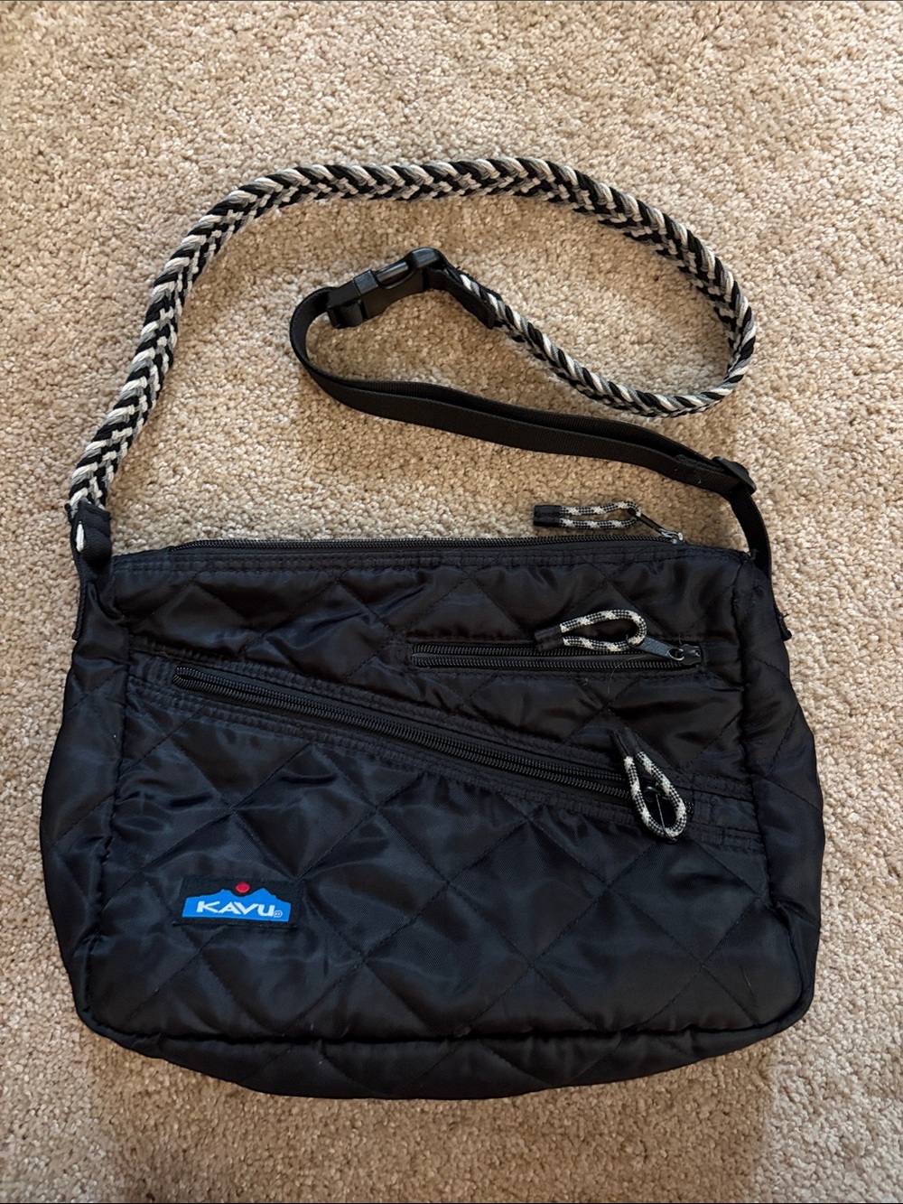 Kavu Black Quilted Crossbody with Braided Strap